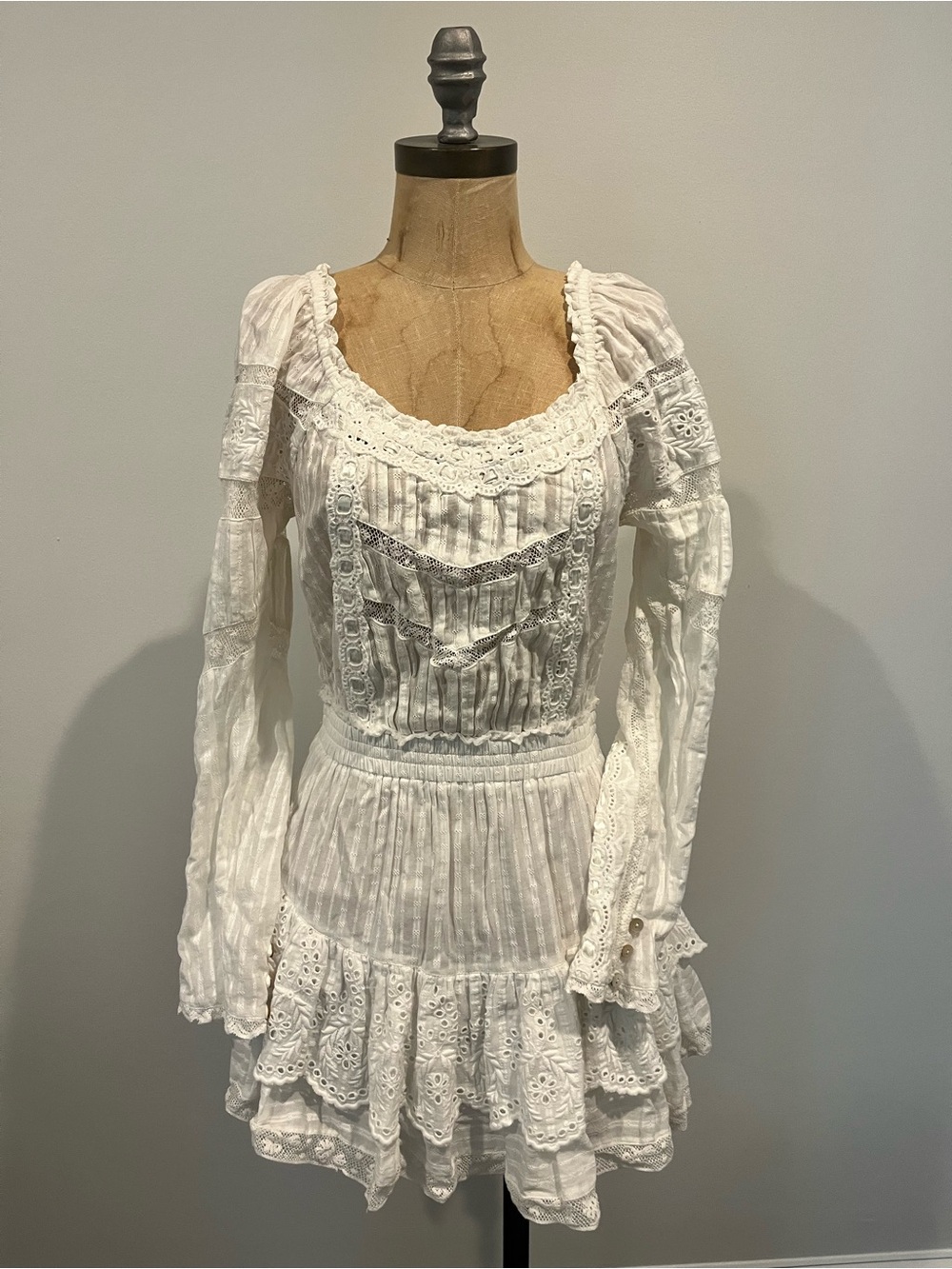 Loveshack Fancy Romantic White Eyelet Lace Mini Dress